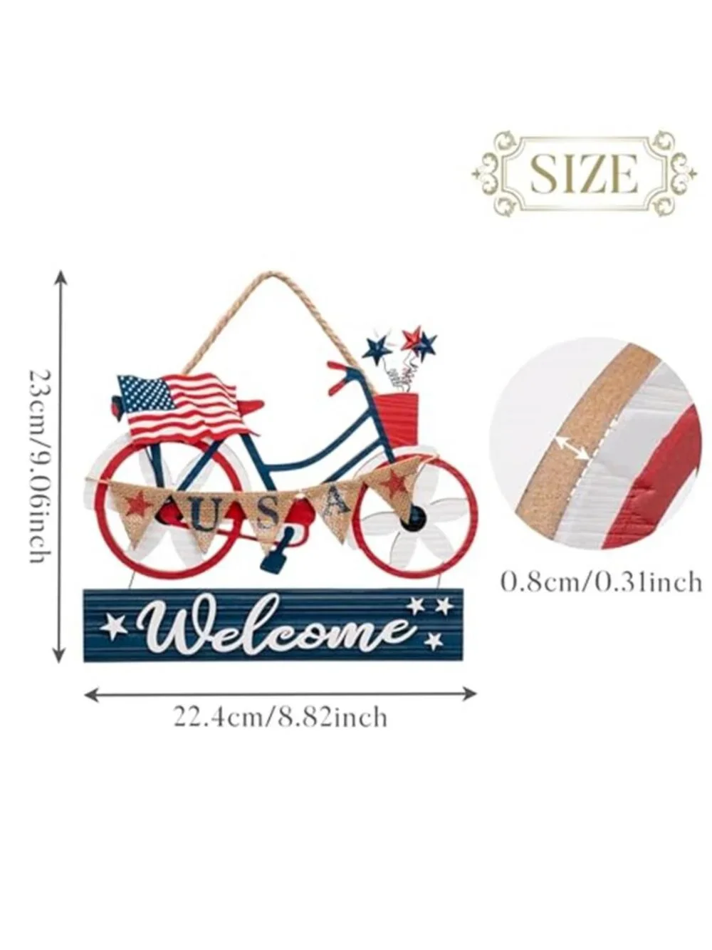 4th of July Wooden Patriotic Wreath Americana Bike Decoration for Front Door